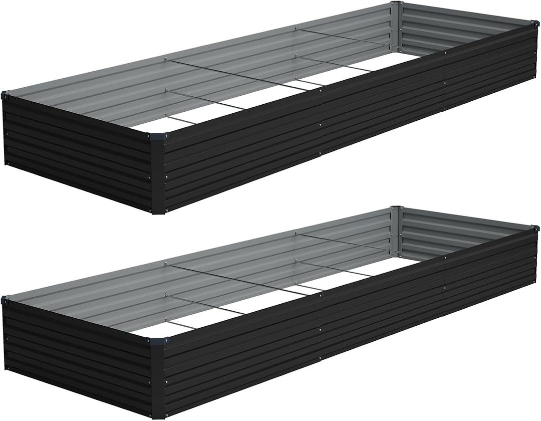 Vengarus 2 Pack 12x4x1FT Galvanized Raised Garden Bed Kit, Outdoor Metal Planter Box for Vegetables, Rectangular Steel Container, Easy Assembly (Black)