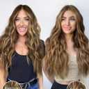 2 x ALXNAN Clip in Hair Extension6PCS Brown with Highlights Long Wavy Hair Extension 24 Inch Thick Soft Synthetic Hair Double Weft Hairpieces for Women