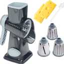 JAYVAR Rotary Cheese Grater, Cheese Grater Rotary Shredder with 3 Interchangeable Blades and Handle for Cheese and Vegetable, Fast Cutting Cheese Shredder for Vegetables and Nuts, Dishwasher Safe