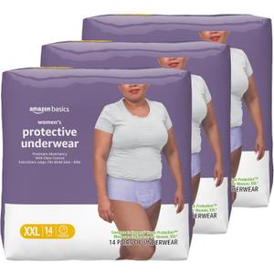 Amazon Basics Postpartum Incontinence Underwear for Women, Maximum Absorbency, Disposable, Bladder Leak Protection, Odor Control, Comfortable Fit, XX-Large, Lavender, 42 Count (3 Packs of 14)
