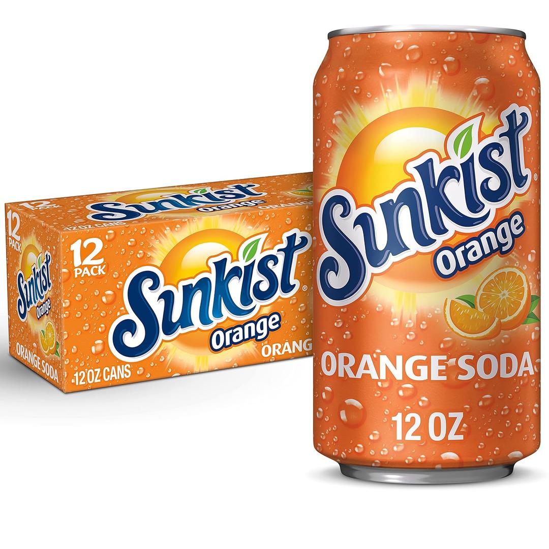 Sunkist Orange Soda, 12 fl oz cans, 12 pack (EXP 10/17/26)