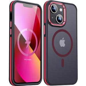 JAME Magnetic for iPhone 13 Case & iPhone 14 Case, [Compatible with Magnetic] [Shockproof Military-Grade Protection] Slim Non-Slip Translucent Matte Phone Case for iPhone 13/iPhone 14 6.1, Red