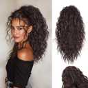 Brown Ponytail Extension 18" Curly Wavy Pony Tail Claw Multi Layered Clip on Ponytail Extension Fluffy Natural Looking Synthetic Hair Piece for Women(Dark Brown)
