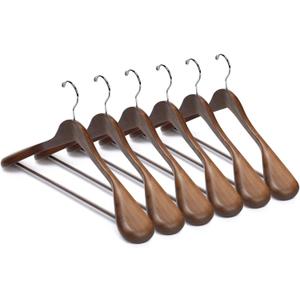 Nature Smile Luxury Wooden Suit Hangers 6 Pack Wood Coat Hangers Jacket Outerwear Shirt Hangers,with ExtraWide Shoulder, 360 Degree Swivel Hooks & AntiSlip Bar with Screw(Retro Color)