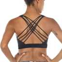icyzone Sports Bras for Women - Activewear Strappy Padded Workout Yoga Tops Bra (Medium, Black)