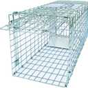 Folding Collapsible Humane Live Animal Cage Trap No-Kill Trapping Kit for Humane Catch Release Rodent Rabbits, Stray Cat, Squirrel, Raccoon, Opossum, All Fit Sized Animals, 2-Door 26" x 9.5" x 10.2" (Silver)