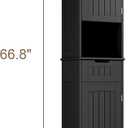 ChooChoo 67" Tall Bathroom Storage Cabinet, Narrow Bathroom Cabinet with 2 Doors and 1 Drawers, Freestanding Cupboard Floor Cabinet with Adjustable Shelves for Living Room, Kitchen, Black, 15.7"W 11.8"D 67"H