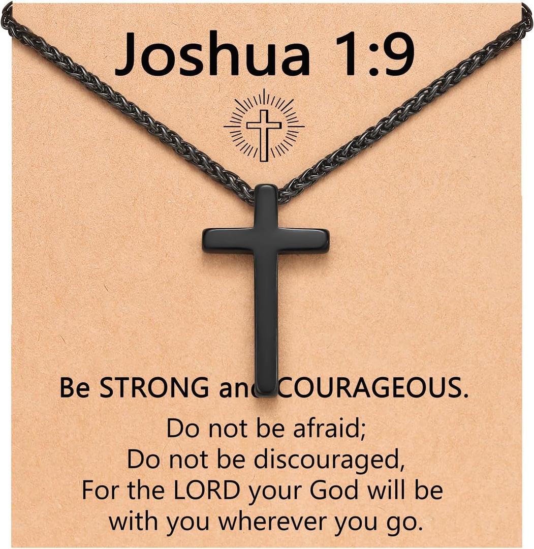 UNGENT THEM Be Strong in Faith  Easter Basket Stuffers 20 Inch Stainless Steel Cross Necklace for Men Teen Boys Christian Christmas Gifts