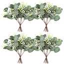 Yoratee Artificial Eucalyptus Stems 24PCS Mixed Eucalyptus Greenery Stems Silver Dollar Leaves with White Seeds Green Plants Wedding Bouquet Green Decor Flower Arrangement (Mixed Round Leaves)