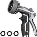 Garden Hose Nozzle, Heavy Duty Metal Water Hose Nozzle with 8 Adjustable Spray Patterns, High Pressure Hand Sprayer with Flow Control for for Garden Watering, Car & Pet Washing (Black)