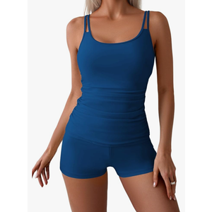 Eomenie Women's Swimsuit Tankini Set Modest Tummy Control Slimming Bathing Suits Two Piece Swim Suit with High Waisted Short XXL Blue