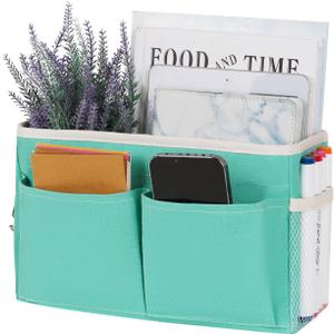 Bedside Caddy Hanging Storage with Water Bottle Holder for Bunk Bed Hospital Bed Dorm Rooms (Light Green)