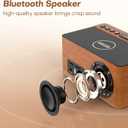 ANJANK Wooden Bluetooth Speaker, Alarm Clock with FM Radio, Qi Certified Fast Wireless Charging Station for iPhone/Samsung, USB Charger Port, Dimmable Display, Digital Wood Clock for Bedroom, Bedside