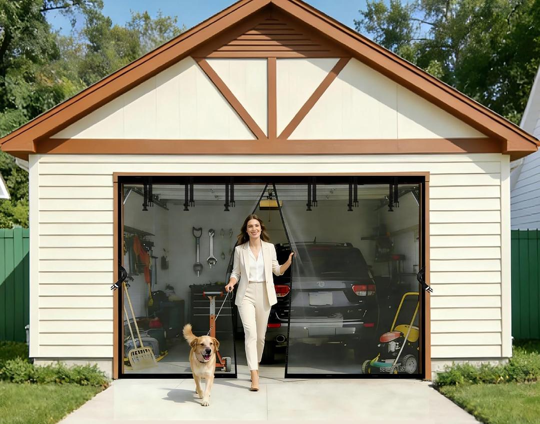 Magnetic Garage Door Screen 13x10 FT for 1 Car Garage, 13x10FT Fiberglass Screen Door, Heavy Duty Privacy Garage Net Screen, Hands-Free with 8 Roll Up Straps for Patio, Outdoor, Gym, Sun House Porch