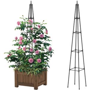 6FT Obelisk Trellis for Climbing Plants Outdoor, 16mm Rust-Proof Extra Thickened Plastic-Coated Metal Pipes, Indoor Climbing Support for Potted Plants, Vines, Flowers Stands,Black