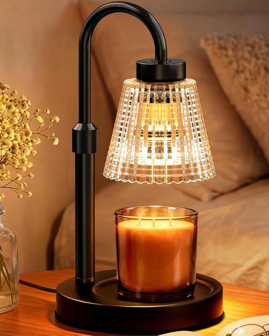 Girece Candle Warmer Lamp with Timer and Dimmer, Adjustable Height Electric Candle Warmer for Jar Candles, 2 Bulbs, Birthday Gifts for Women, Modern Home Decor Housewarming Gifts New Home, Matte Black
