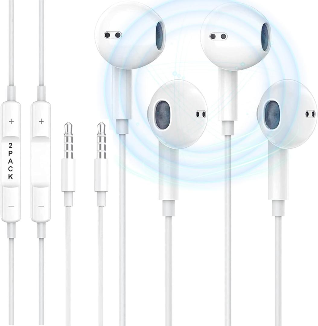 2 Pack Wired Headphones for iPhone Earbuds with 3.5mm Plug Earphones Built-in Microphone & Volume Control Compatible with iPhone/iPad/Android/Laptop/PC and Other 3.5mm Jack Devices