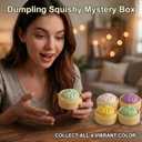 4Pcs Mini Dumpling Squishy, Glitter Dumpling Squishy Mystery Box, Dumpling Stress Ball Fidget Sensory Toy with Mini Food Steamer, Easter Basket Stuffers for Adults