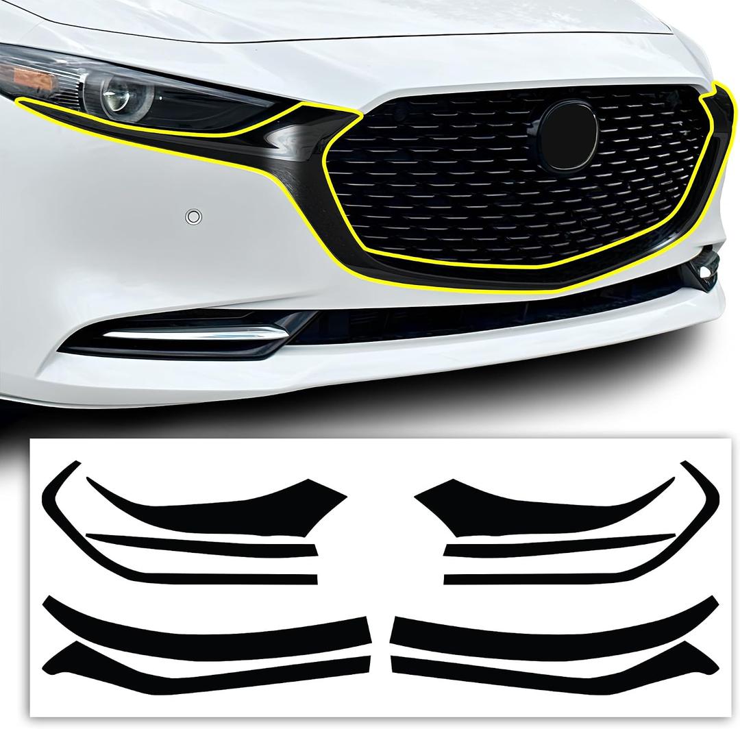 BOGAR TECH DESIGNS for Mazda 3 2019-2026 Front Chrome Delete Precut Vinyl Overlay Kit, Gloss Black Blackout Trim