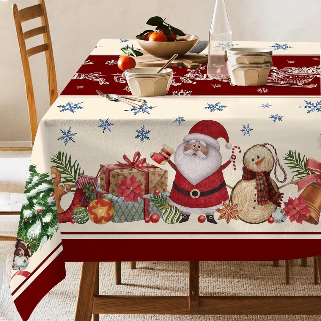 Hexagram Rectangle Christmas Tablecloth 60 x 104 Inch, Christmas Table Cloth, Oblong Snowman Tablecloth Winter Xmas Santa Tablecloths for Kitchen Dining Decor