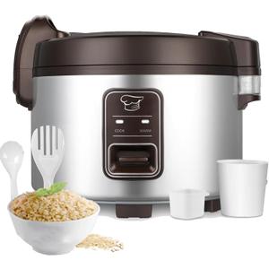 15.8QT Large Commercial rice cooker 84 cups cooked / 32 cups uncooked rice Commercial Electiric Rice Warmer for 60-70 people, with One-Touch Operation (Silver & Black)