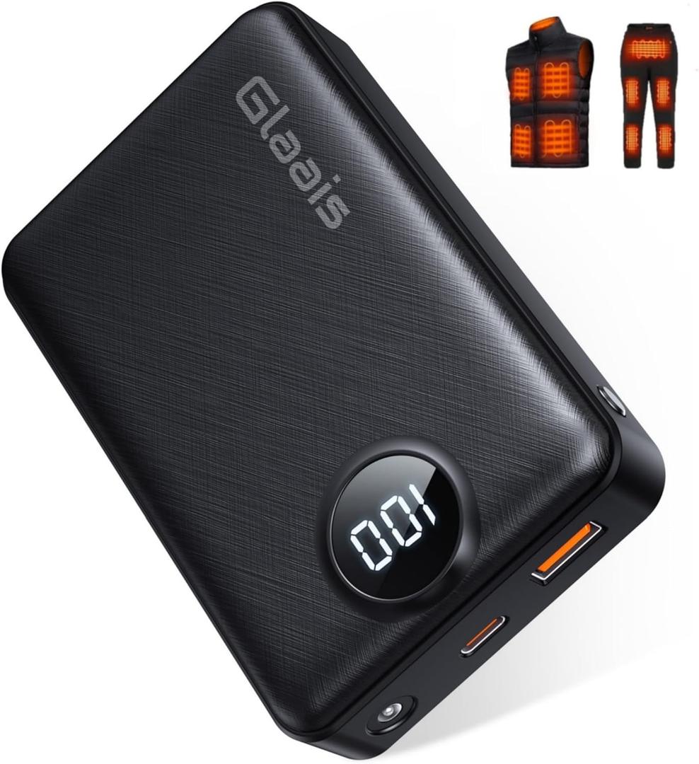 Glaais 20000mAh 7.4V 5V Heated Vest Battery Pack, Rechargeable Battery Pack for Heated Vest Compatible with ORORO, Power Bank for Heated Vest for TODWARM, for XINSONYUELL, for Weamest (Black)