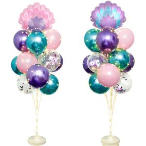 2 Set Mermaid Balloon Stand Kit for Floor with Lights, 53Inch in Height, 30Pcs Latex Confetti Balloons Column Holder Tower Centerpieces for Mermaid Sea Beach Theme Birthday Party Decorations (Blue)