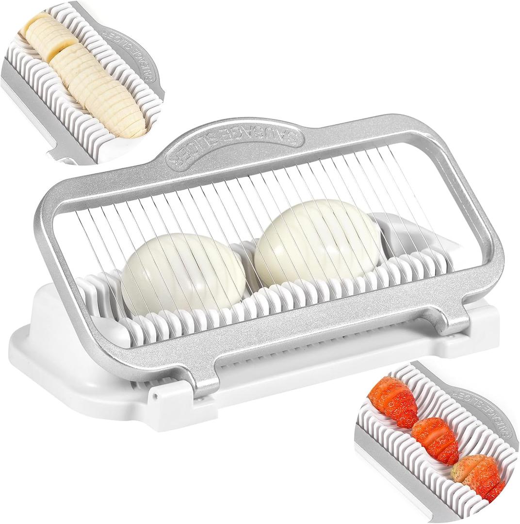 Larger Egg Slicer for Hard Boiled Eggs Banana Slicer, Aluminium & Stainless Steel Wires Strawberry slicer Multipurpose Heavy Duty Dishwasher Safe Banana Cutter slicer (Silver)