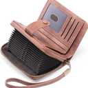 GAEKEAO Leather Credit Card Holder Wallet for Women RFID Blocking Large Capacity Bifold Zipper Card Case Organizer with Wristlet 32 Slots