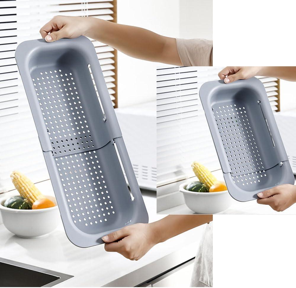 NIWWIN Collapsible Kitchen Colander Strainer, Expandable Over the Sink Colander for Kitchen, Adjustable Silicone Portable Sink Strainer, Foldable Wash Fruits Vegetables Noodle Basket (Grey)
