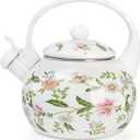 Jucoan 2.3 Quart Vintage Enamel Tea Kettle, Whistling Tea Kettle for Stove Top, Floral Enamel on Steel Teakettle Teapot for Home Kitchen Camping, Gift for Wedding Housewarming Thanksgiving Christmas