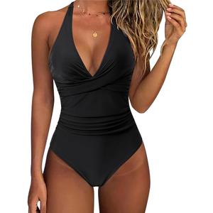 SUUKSESS Women Sexy Tummy Control One Piece Swimsuits Halter Push Up Bathing Suits, Size M