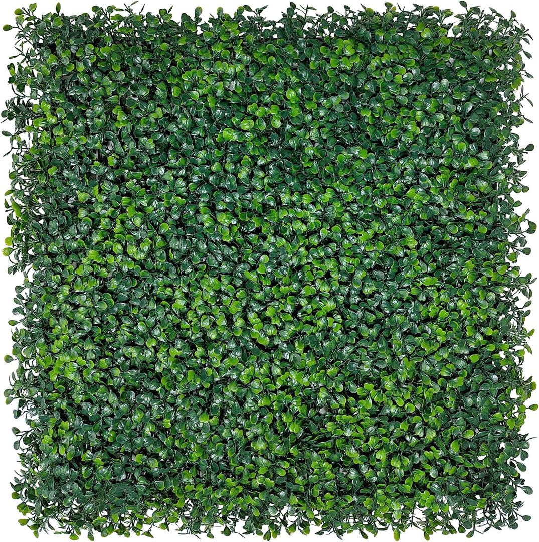 Artificial Grass Wall Backdrop Panels,10 X 10 in 12P(8.4 sqft) UV-Anti Greenery Boxwood Panels for Indoor Outdoor Green Wall Decor & Ivy Fence Covering Privacy