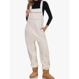 Fleece Warm Overalls Winter Adjustable Strap Bibs Loose Casual Jumpsuits Fuzzy Ski Pants with Pockets Size 140