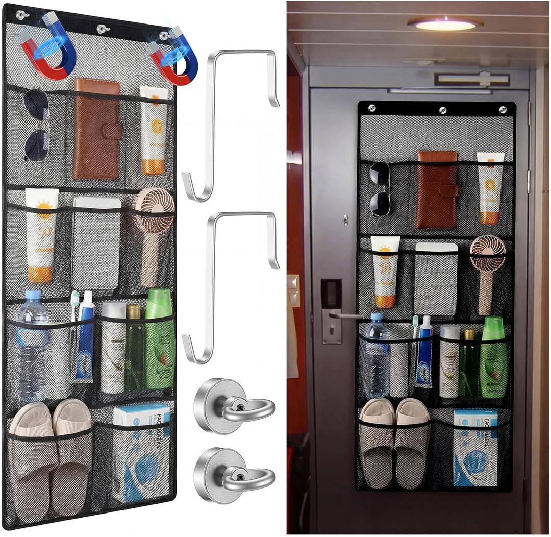Hushee Over the Door Organizer or Cruise Ships Magnetic Mesh Shower Organizer Hanging Quick-dry Bathroom Toiletry Bag for Cruise Storage with Strong Magnetic