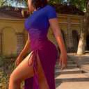 GOKATOSAU Women's Sexy Bodycon Short Sleeve Slit Ruched Summer Club Party Midi Dress (M)