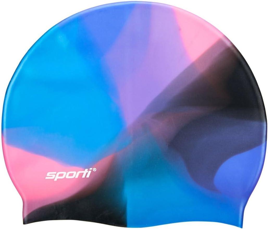 Sporti Silicone Swim Cap Graphic Design with Dimension Height 7.6" Opening 7.5", Swimming Cap Non Slip, Easy Wear and Removal (80's Multi)