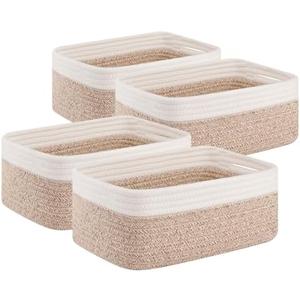 OIAHOMY 4 Pack Storage Baskets for Organizing, Small Bins for Shelves, Cute Decorative Storage Bins, Organizer Baskets for Gifts Empty, 11.8''Lx7.8''Wx4.7''H, Brown/White