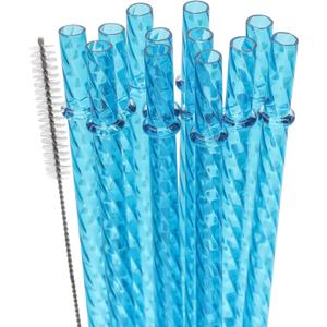 Dakoufish 12 Inch Reusable Clear Plastic Swirl Drinking Straws for 30 oz & 40 oz Jars/Tumblers,Set of 12 Pcs Replacement Crystal Blue Straws with Cleaning Brush (12inch,Blue)