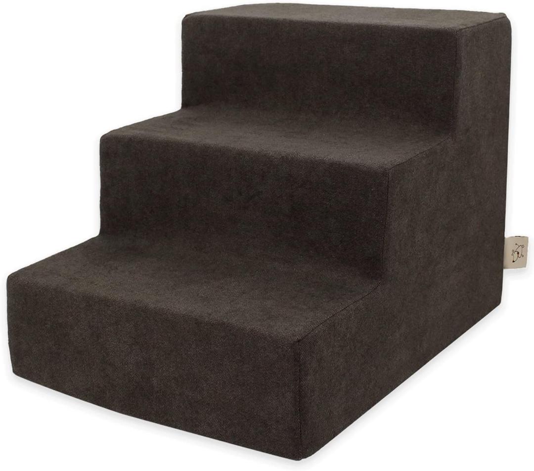 Best Pet Supplies Dog Stairs & Steps - Foam Steps for Small Dogs & Cats, Non-Slip Indoor Balanced Pet Step Support, Dog Ramp, No Assembly, Dark Brown, 3-Step (13.5-inch Height)