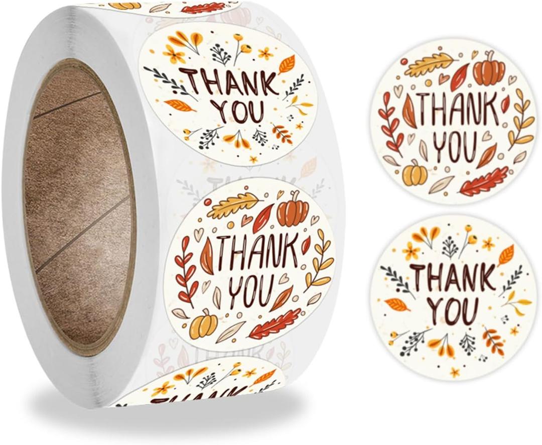 4 x 500Pcs Thanksgiving Label Stickers Roll Thank You Envelope Seals Stickers Fall Leaf Pumpkin Adhesive 1.5inch Round Labels Wrapping Paper for Card Gift Bags Decor Cute Cartoon 2 Designs