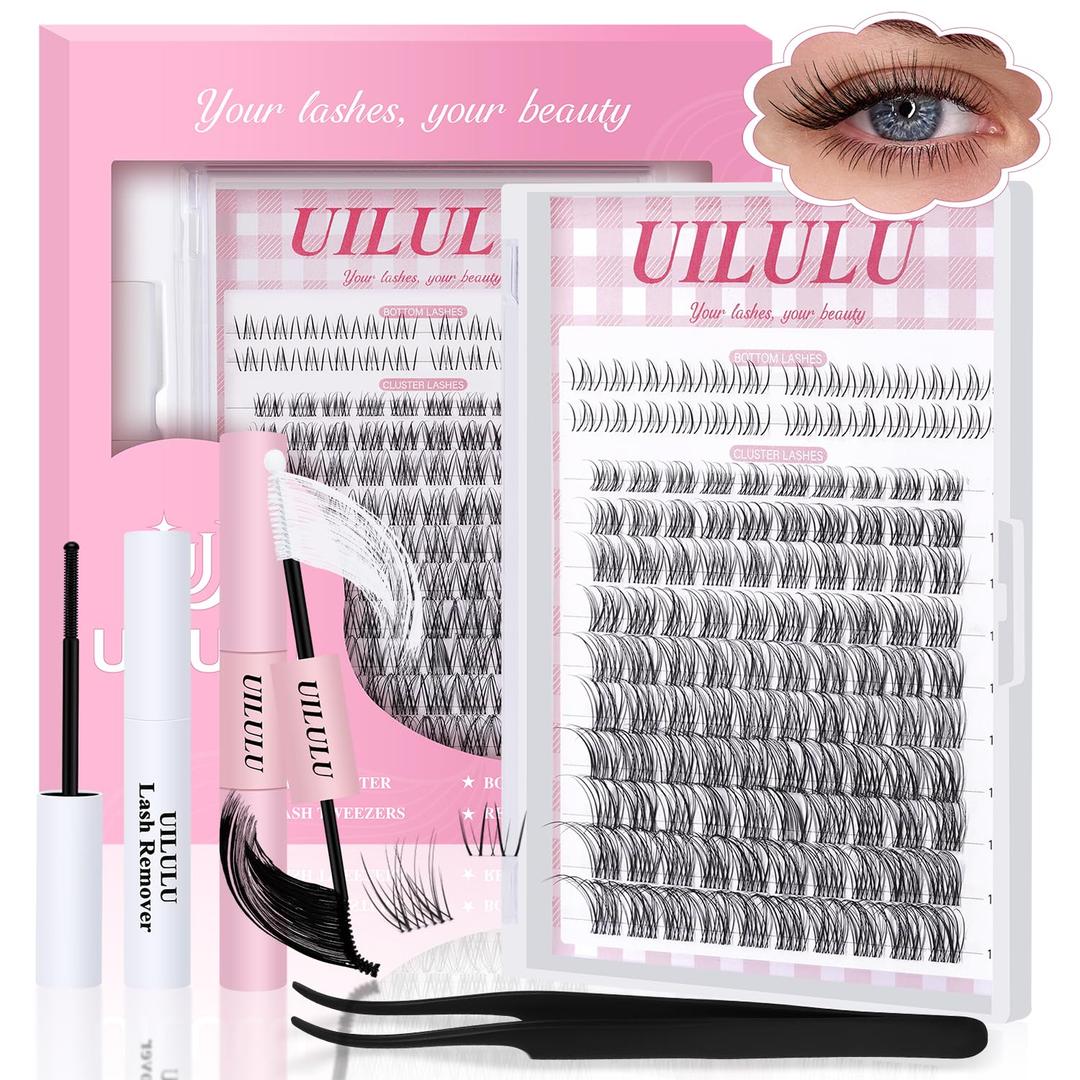 Natural Lash Clusters Kit 8-18mm with 5mm Bottom Lashes Natural Eye Lashes Wispy Lash Clusters False Eyelash Clusters DIY Lash Extension Kit with Bond & Seal Glue Remover Tweezers(U18 Lash Kits)