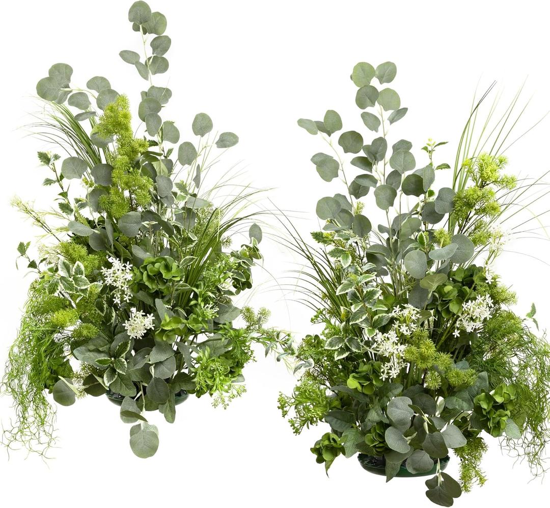 Ling's moment 41" Tall Fall Free Standing Artificial Flowers Arrangements 2pcs Wedding Aisle Runner Chair Decoration Fake White & Sage for Arch Entryway Ceremony Reception Church Rose Floral Party