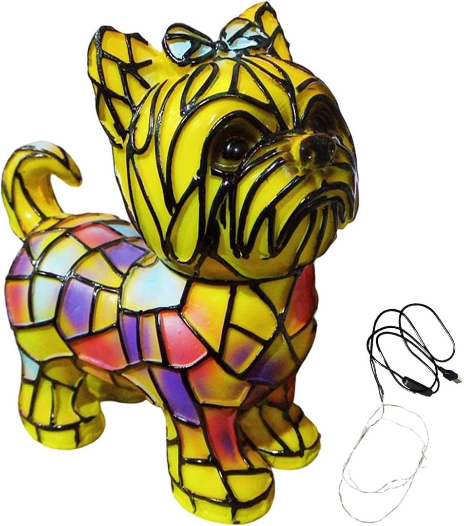 Yorkshire Terrier Lamp, Cute 3D Stained Resin Dog Tabletop Night Light, Vintage Animal Themed LED Table Night Light Home Decor for Dog Lovers (02)