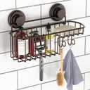 HASKO Shower Caddy Suction Cup with Hooks & Soap holder, Shower Shelf, Bathroom Storage Organizer, Rustproof Shampoo Holder, Bronze (Bronze (1 Pack))