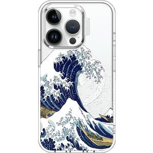 MOSNOVO Case for iPhone 14 Pro, [Compatible with Magsafe] [Buffertech 6.6ft Military-Grade Drop Protection] [Anti Peel Off Tech] Clear Phone Case Design - Great Wave