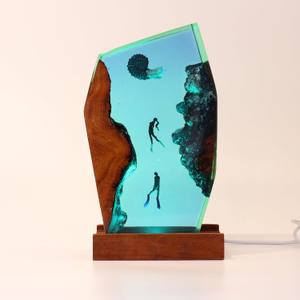 Chicvillage Snail in Ocean Lamp  Handmade Scuba Ocean Lamps for Bedrooms Ideal Housewarming Gifts New Home, Unique Christmas Gifts for Men and Women  Wooden Base and Variable Lights