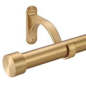 Mayrhyme 1-Inch Diameter Curtain Rod, Adjustable Rod Set with Premium Aluminum Brackets and Finials, Single Heavy-Duty Curtain Rods for Windows (Brushed Gold, 16-28")