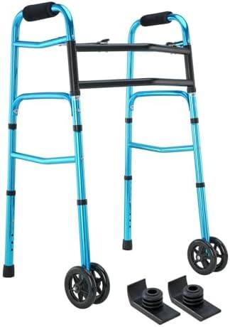 OasisSpace Heavy Duty Folding Walker, Bariatric Walker with 5 Inches Wheels for Seniors Wide Walker Supports up to 500 lbs [Walker Accessories Included] (Heavy Duty Size)