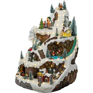 Alpine Corporation 18" Tall Indoor Animated Winter Wonderland Set with 75 LED Lights, Music, Moving Train, Tabletop Christmas Decoration (Mountain Village)